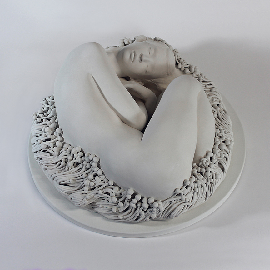 Adobe Portfolio sculpture sculpting  Marble enoki mushroom hifructose White Mushrooms sleep woman circle circular Fungi nude contamporary gosia