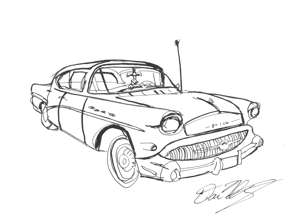 Pen & Ink car drag racing sketching