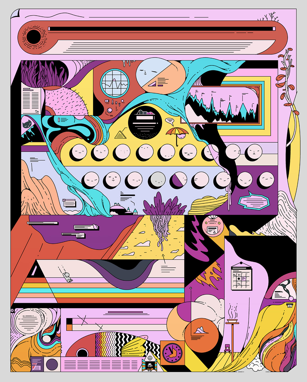 infographics Data gribberish poster imaginary flat trippy characters psychedelic flow