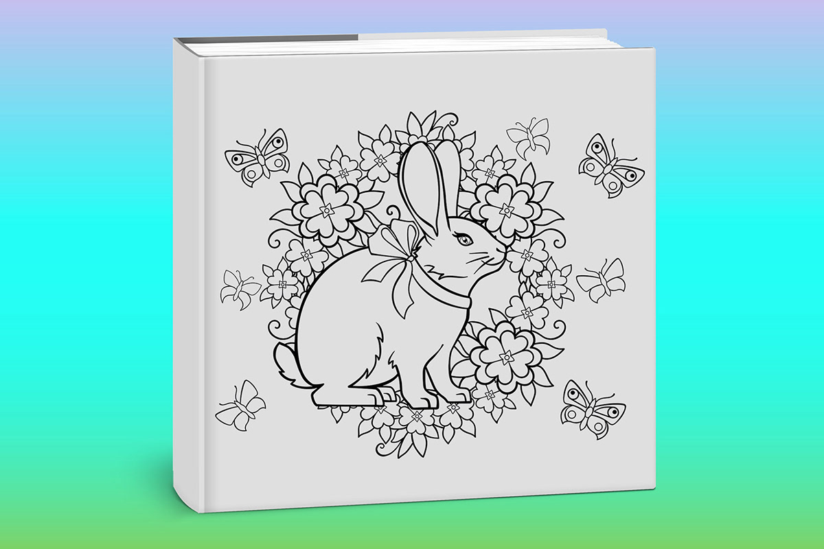 bunnies coloring book cute Easter egg linear Ostara rabbit spring wreath