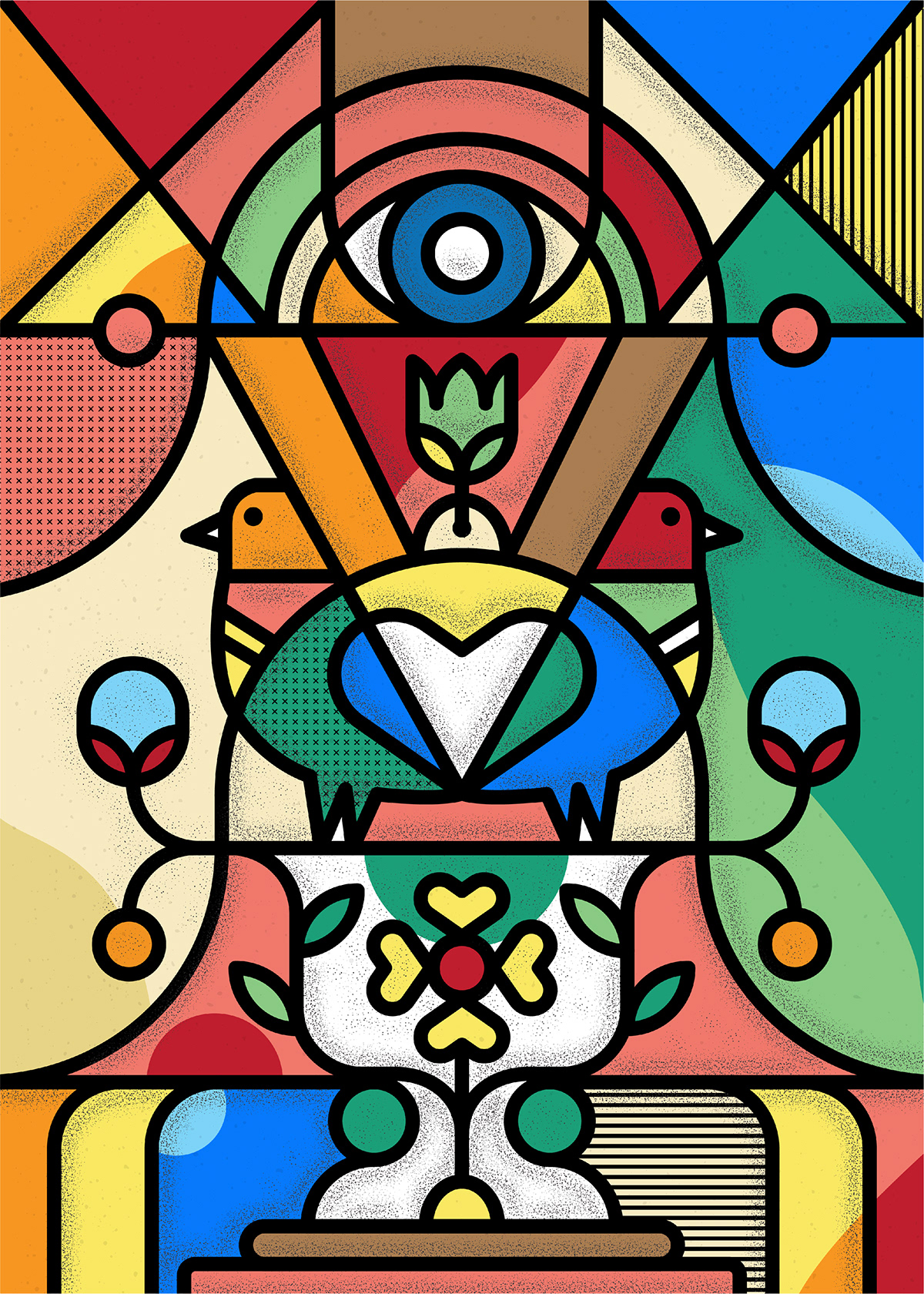 abstract bird colors illustrations line art Pop Art