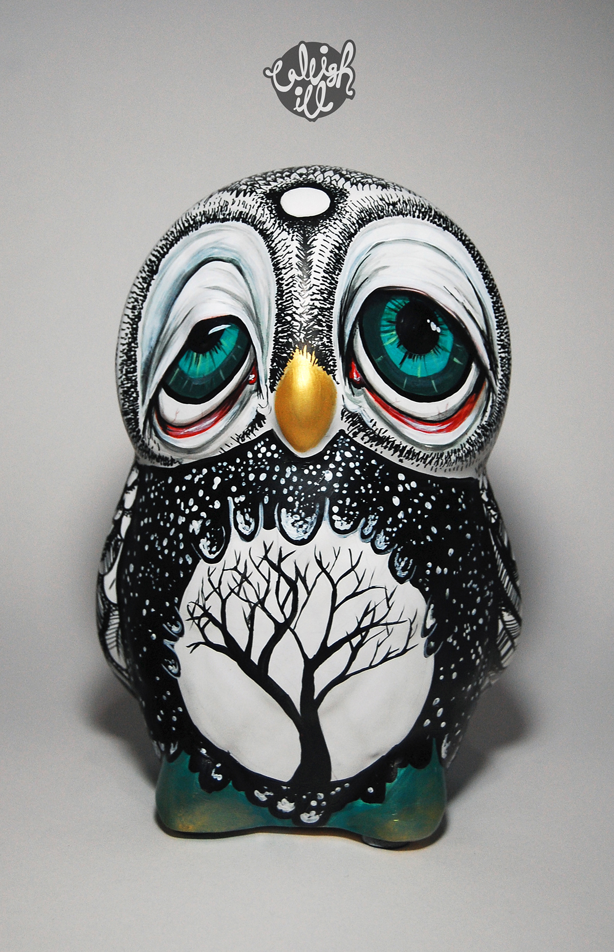 owl feather ceramic eyes