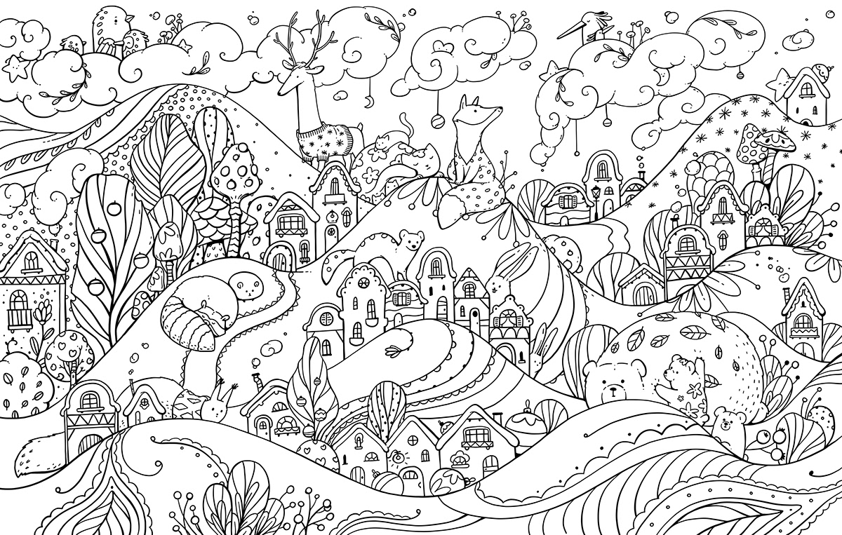 book coloring book line art Drawing  ILLUSTRATION  children's book children illustration Christmas winter cute animals