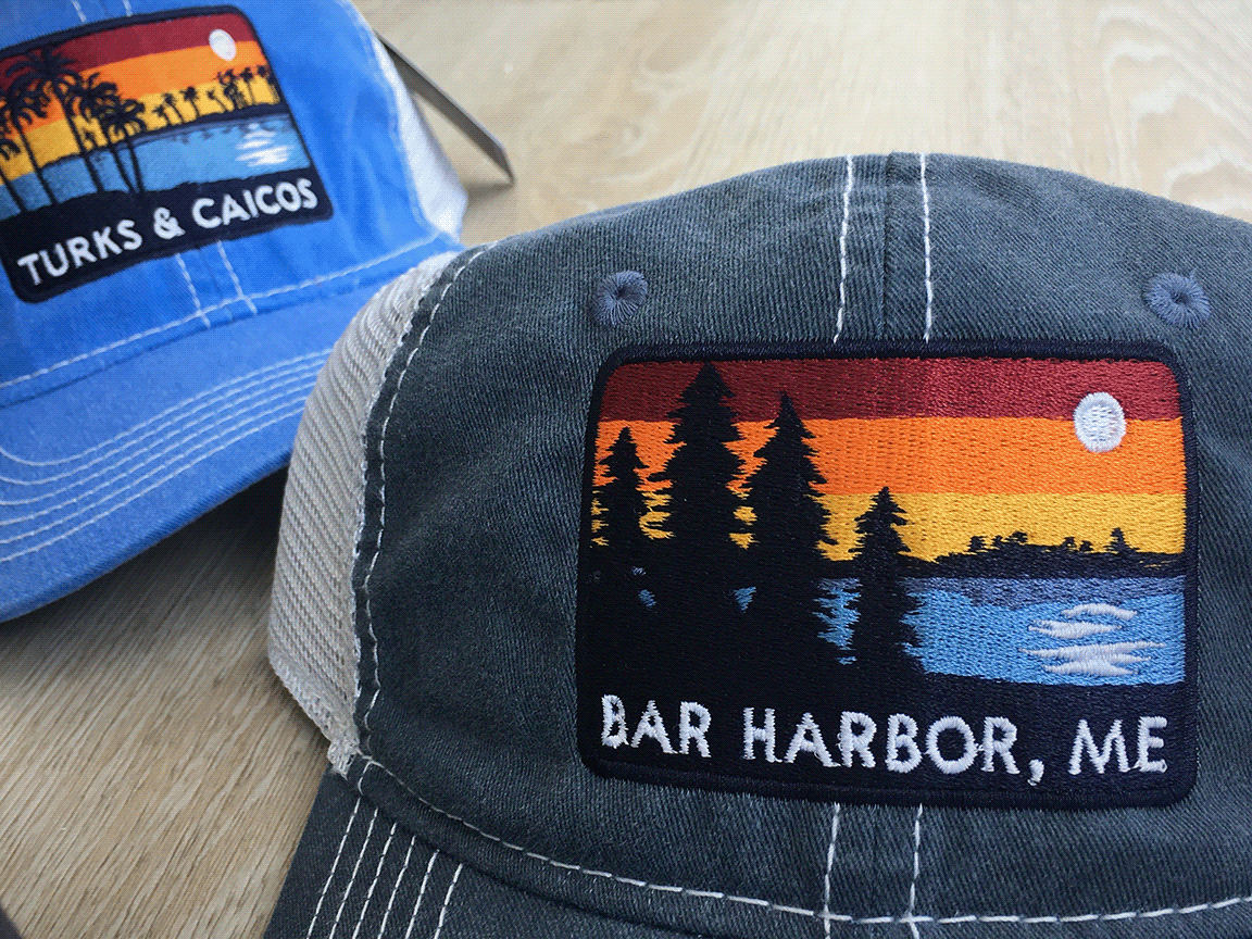resort nautical upcountry headwear Hats caps Embroidery applique screenprint Seaside