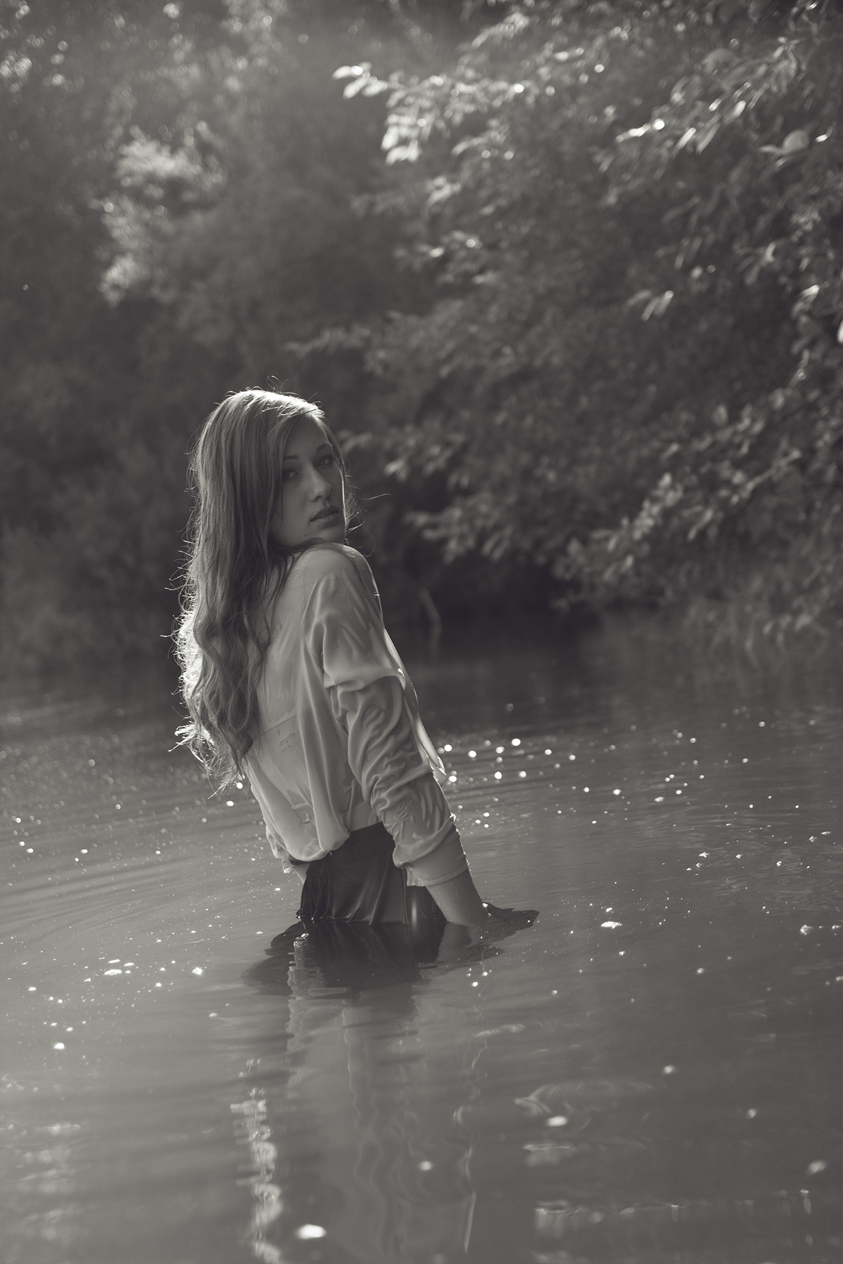 franzi model shooting lake water beauty dress swim black White