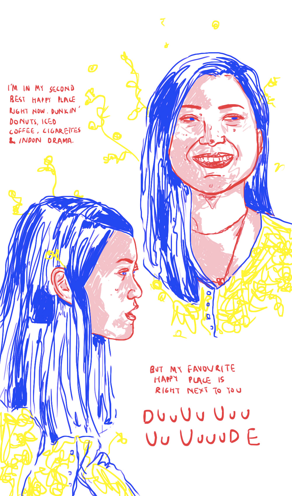 portrait girl doodle primary colour color Character speech bubble Quotes funny