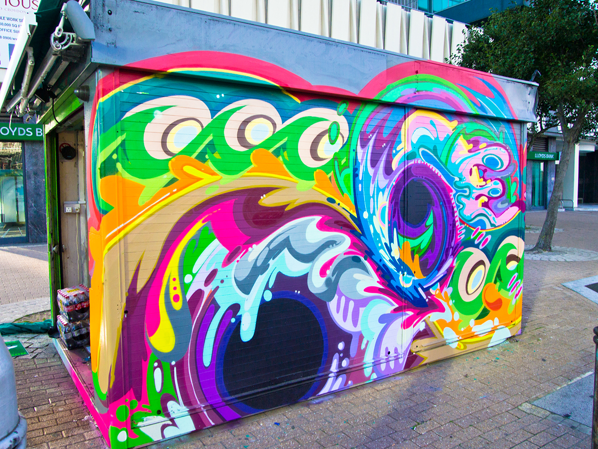 morgan davy Morgandy Morgandyart morgazmik morganic Morganism psychedelic psychedelic art acid Surf GRAFFUTURISM Colourful  spray paint Croydon Arts Mural
