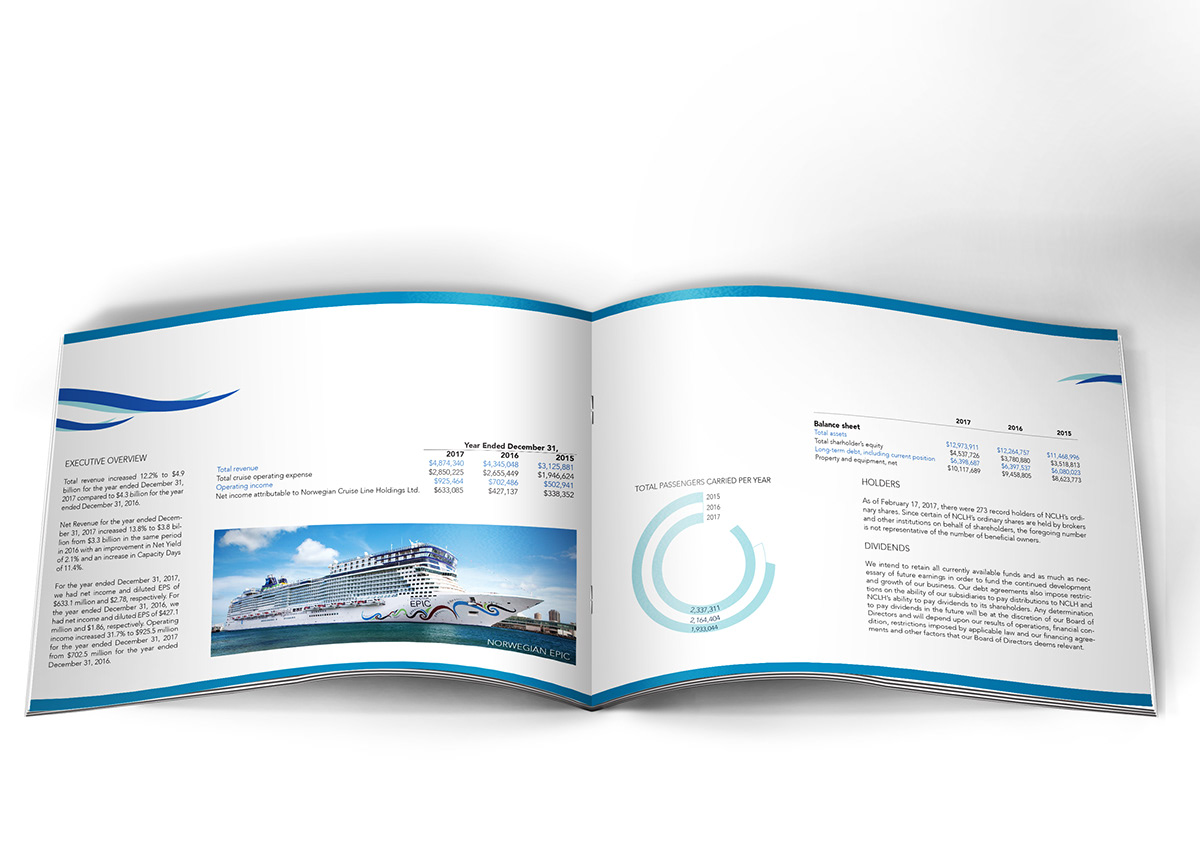 annual report cruise Norwegian Cruise Line cruise annual report design editorial design  adobeawards