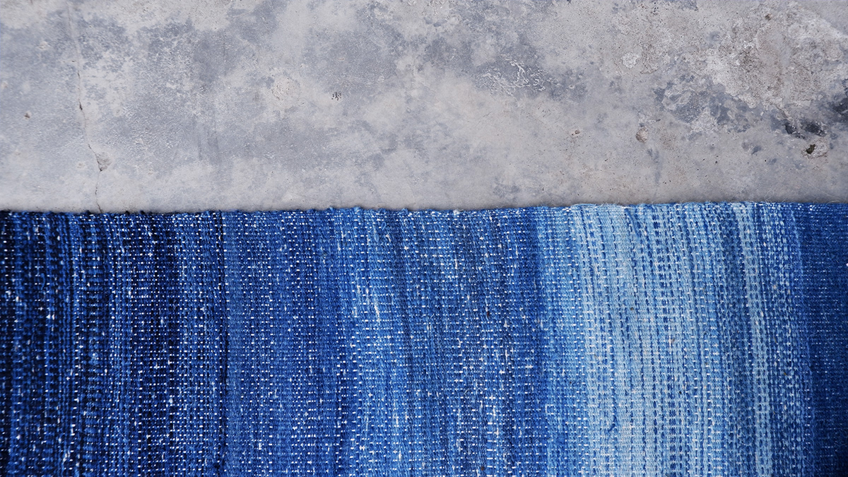 blue hour blue textiles carpet Dhurrie handwoven indigo dye Textiles Woven Samples