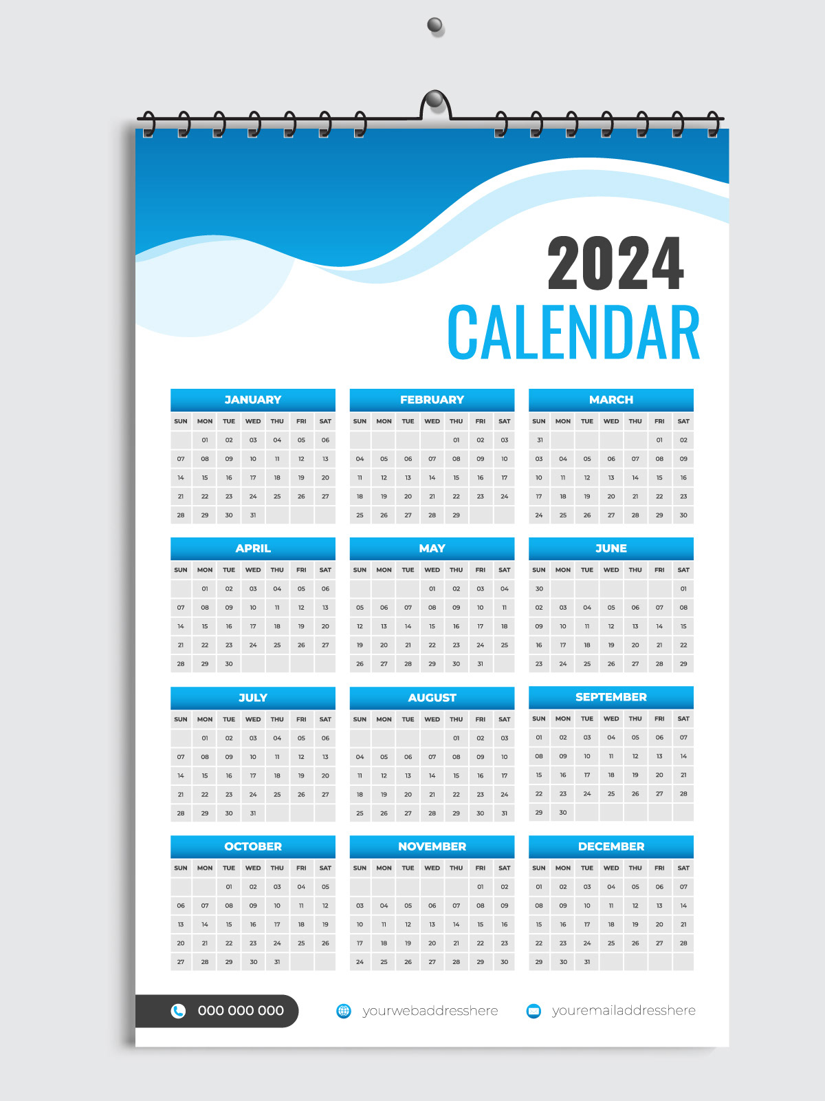 Wall calendar 2024 design template