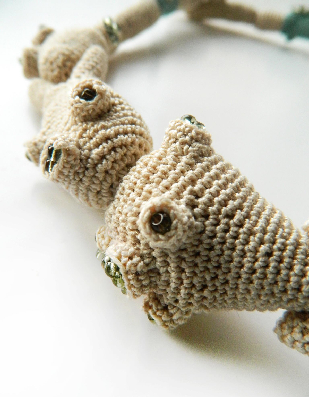 crochet Necklace reef aquatic coral beige green sculptural contemporary beads Accessory accessories