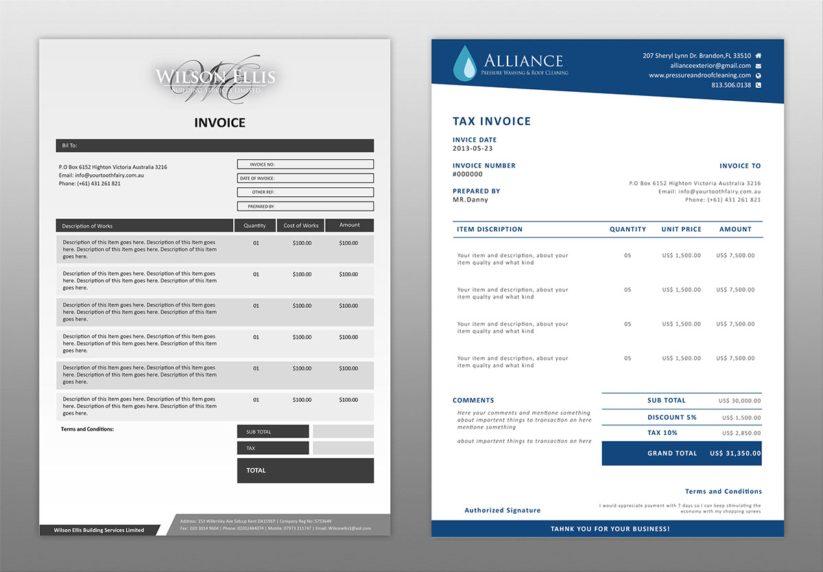 invoice quote Order templates applications Froms