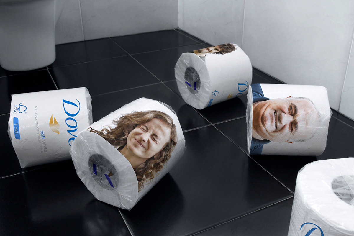 toilet paper dove Expression face funny embarrassing package packaging design print graphic brand product Label concept