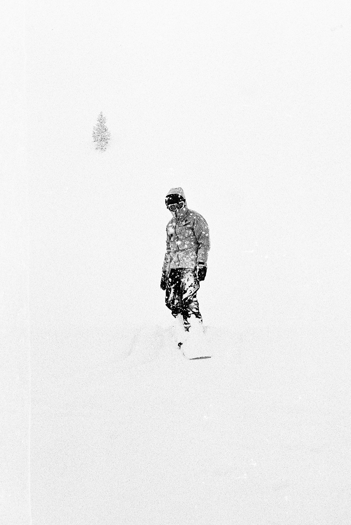 Snowboarding shot on film black and white