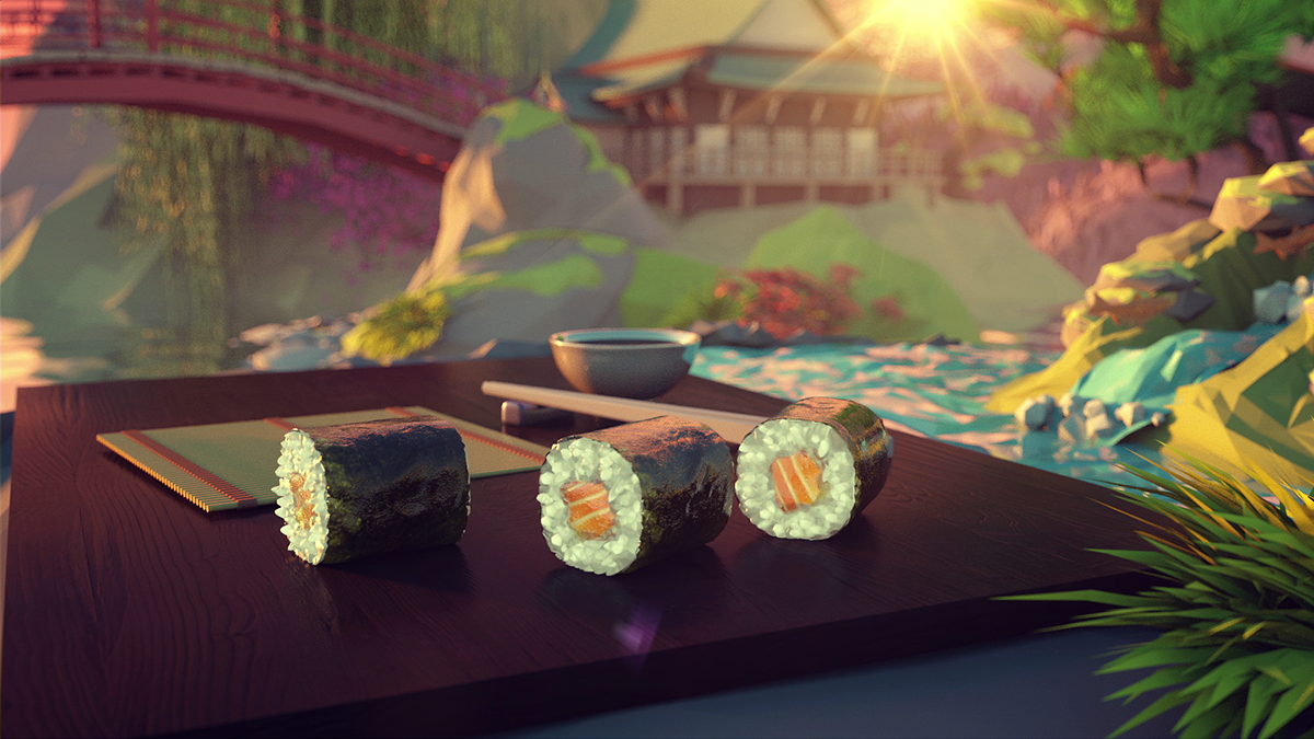 Tanoshi bandeapart Food  Sushi 3D animation 3d origami  Low Poly