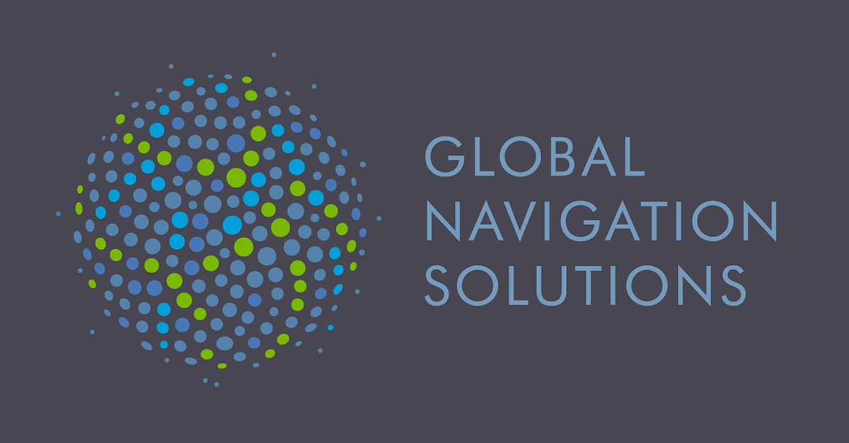 GNS Global navigation solutions Technology creative design dot blue green logo