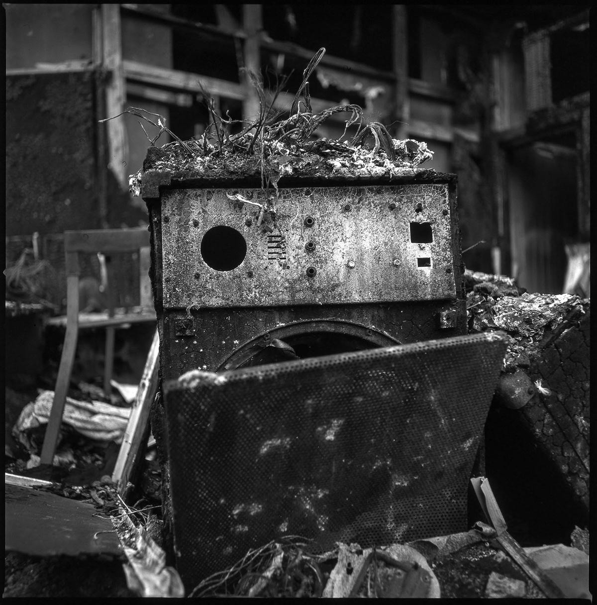 burn fire warehouse black White Hasselblad analog burned abandonned exploration down trash dark instruments