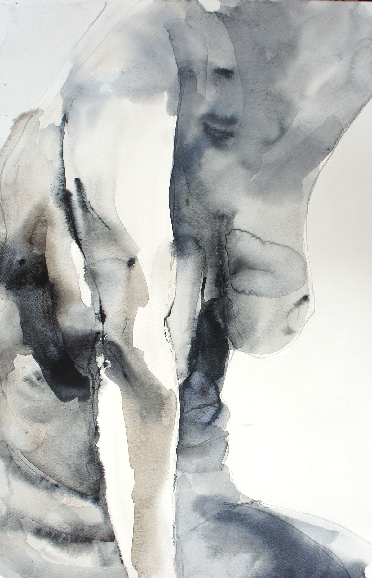 watercolor  ink  paper nude woman line monochrome figurative body black gray White erotic subtle