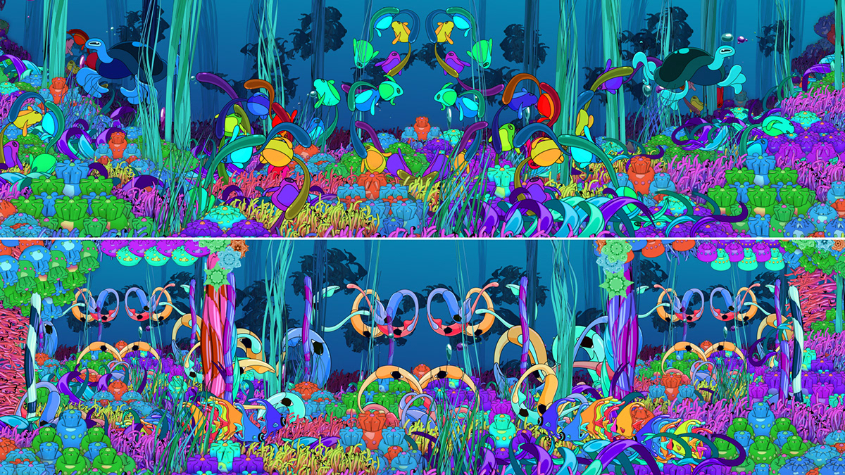 modern logic modlo design animation illustration psychedelic instillation rainbow concert visuals 
