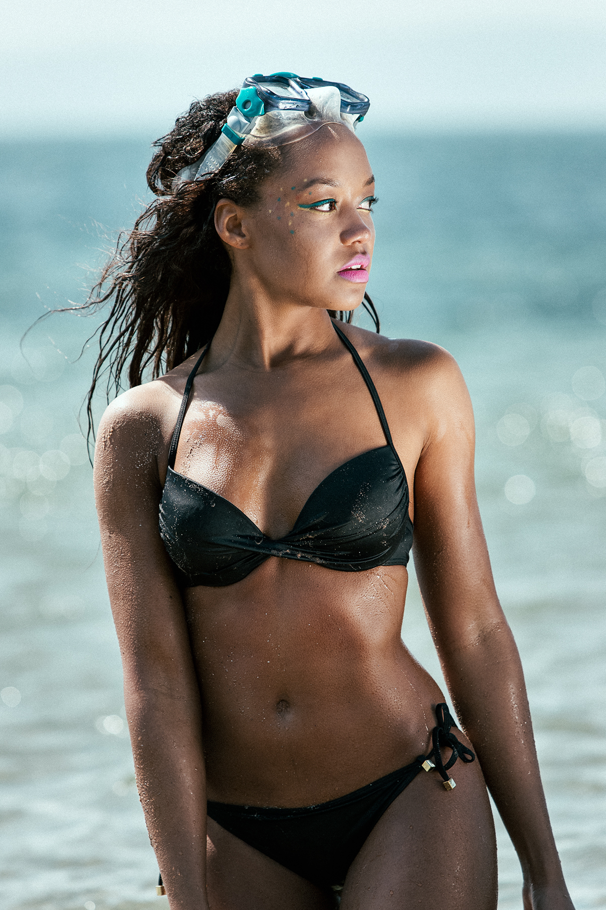 Adobe Portfolio beach swimwear bikini model black Sun summer sea wet