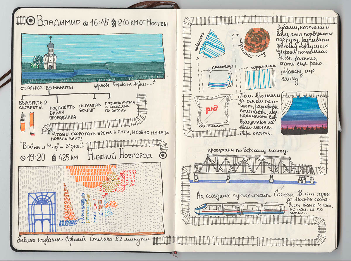 sketch sketchbook train RZD Russia Travel Travel book поезд