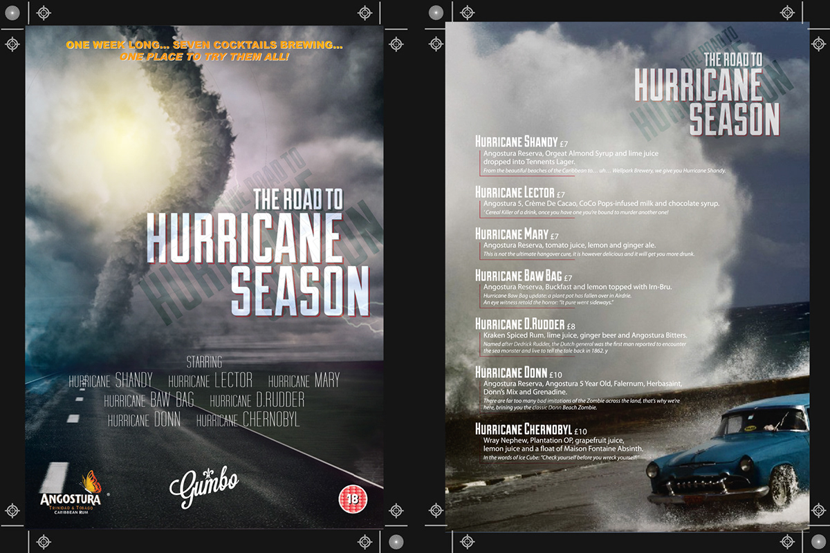 gumbo hurricane season Drinks Menu Promotion poster flyer glasgow scotland