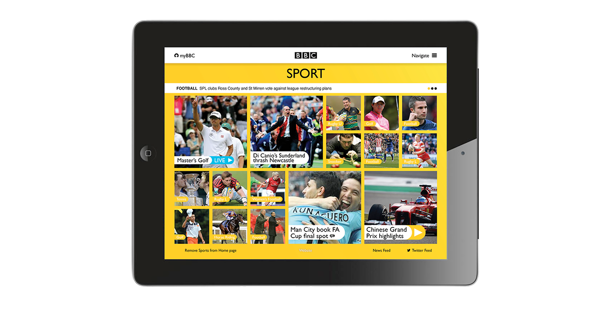 BBC sport BBC Sport homepage re-imagine Re-imagining Website tablet smart phone concept