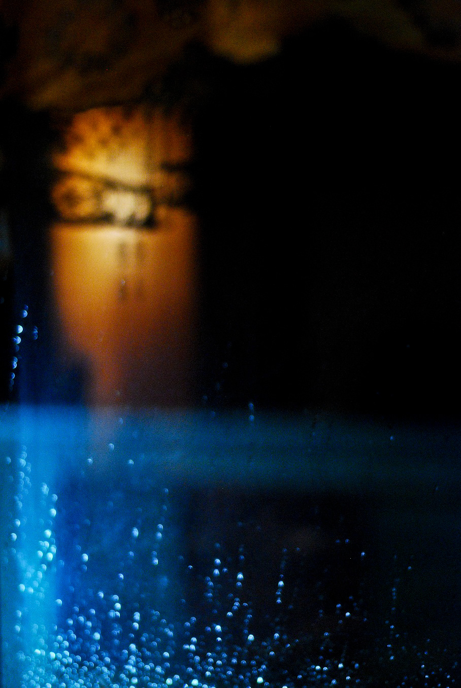 blue light Cat smoke Umbrella roof SKY Spots glass table Window rain orange curtains