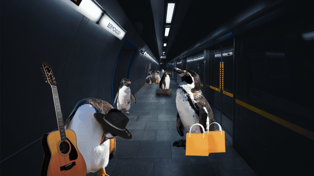 graphic design  Advertising  Social media post manipulation Digital Art  cartoon penguins metro imagination artwork