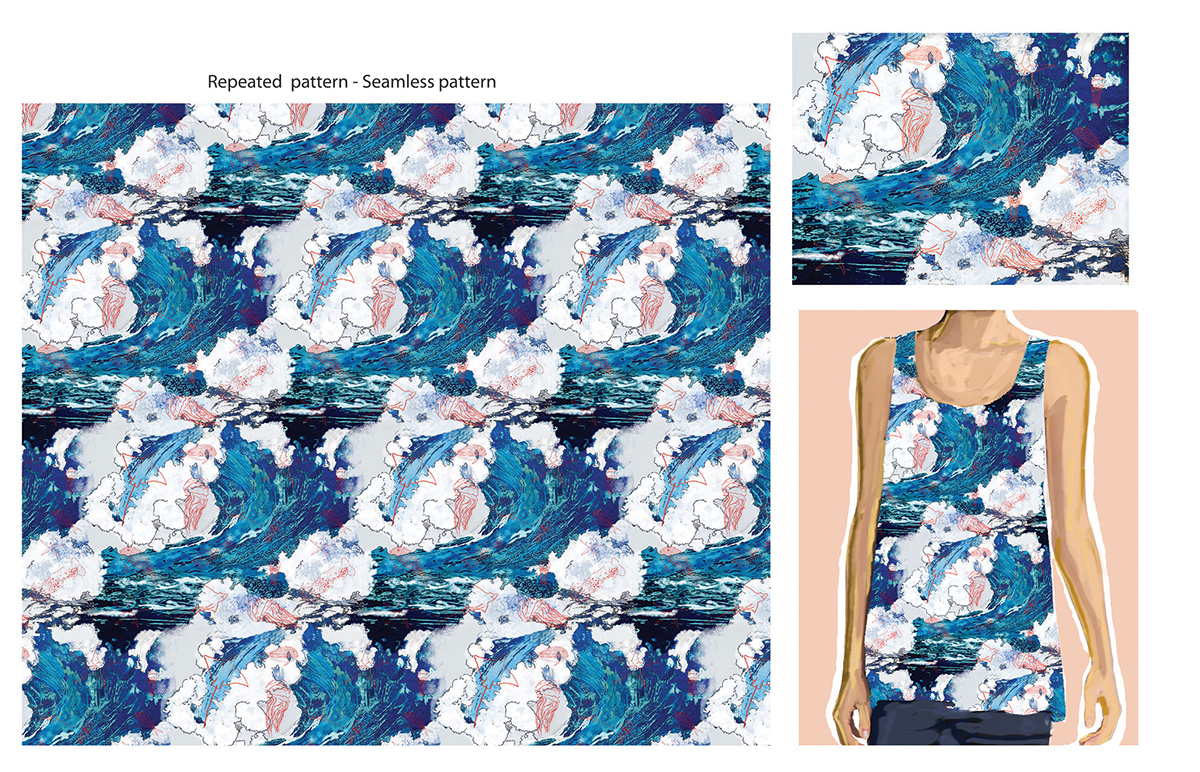 waves sea textile textile pattern tang top
