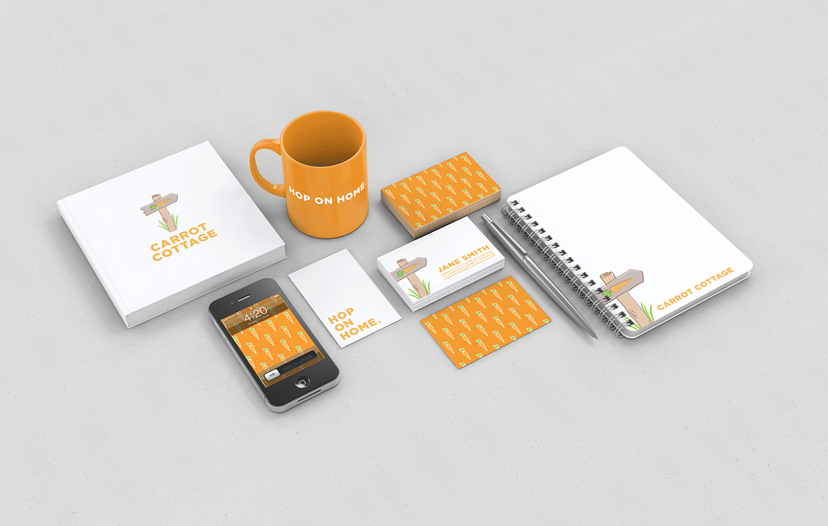 Corporate Identity logos Stationery Business Cards carrots rabbits shelter non-profit orange pattern wood sign