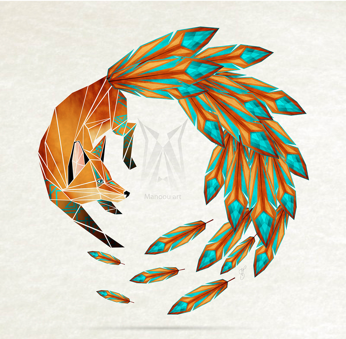 FOX foxes animal geometric shape triangle tail feather feathers abstract fantasy cercle imagination renard clock