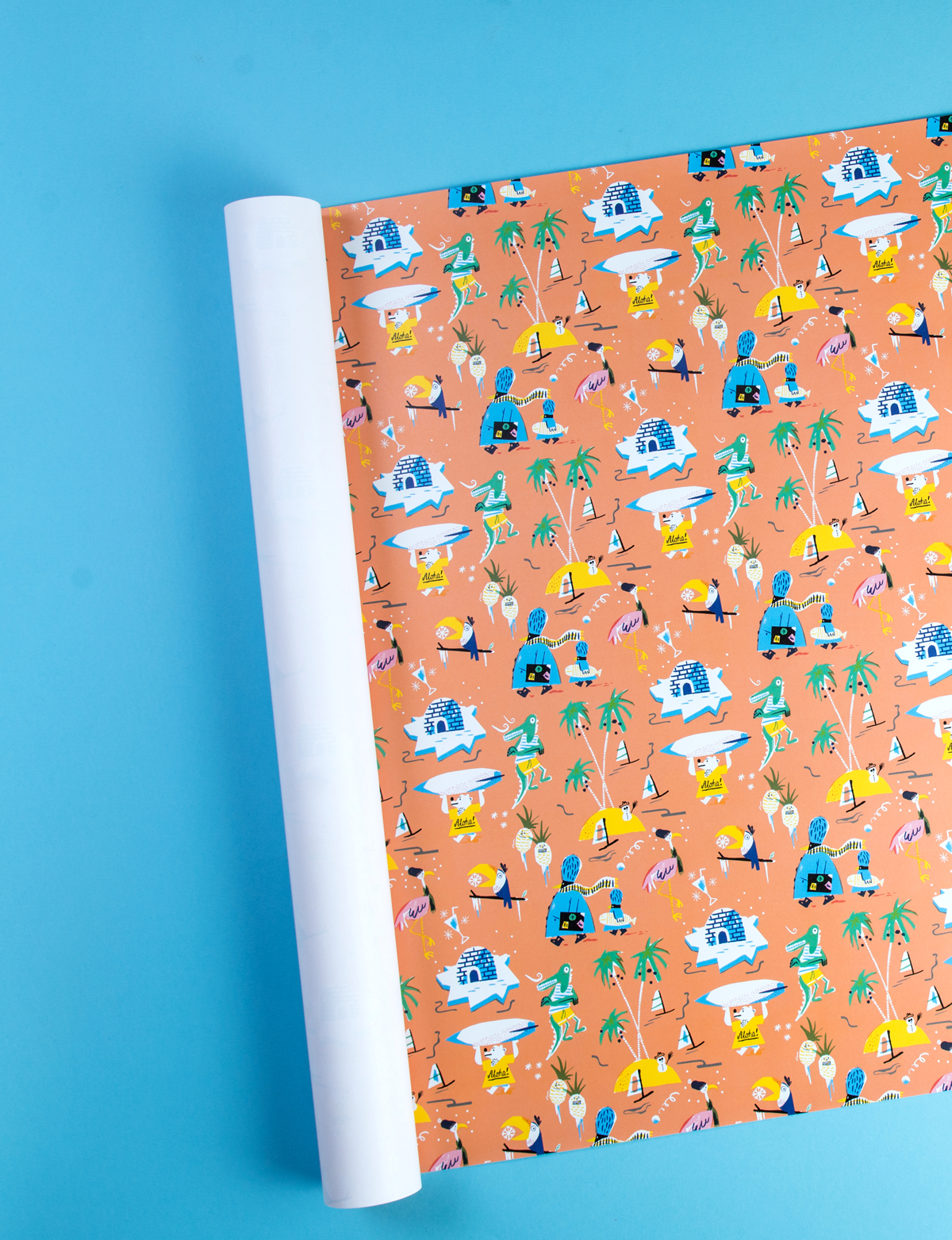 pattern Wrapping paper Christmas winter surfing