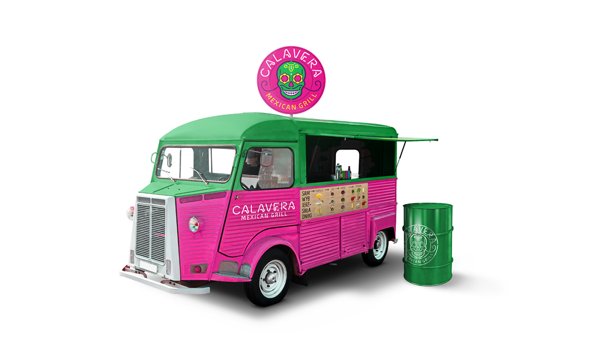 calavera branding  mexican grill restaurant logo Logotype skull pink neon Food  foodtruck modern symbol Fun