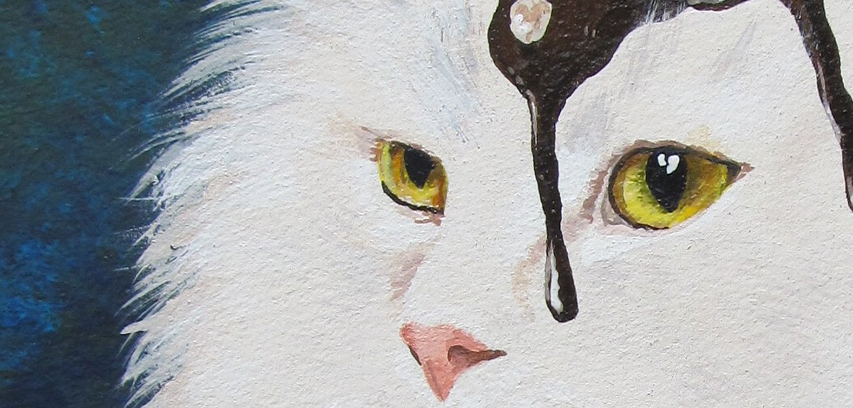 Cat  acrylic paint Food  sundae feline cats humor hot fudge cherry whipped cream nuts Fur White eyes