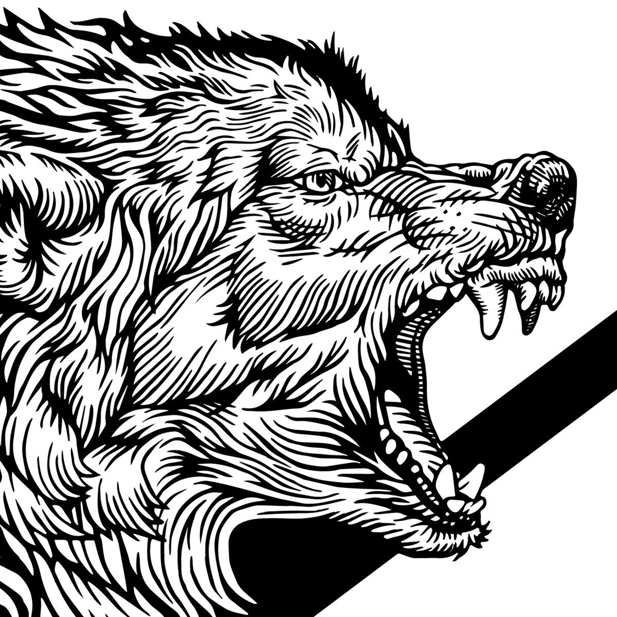 T-Shirt Design apparel Drawing  bear wolf lion ILLUSTRATION  alpha animals black and white Apparel Design