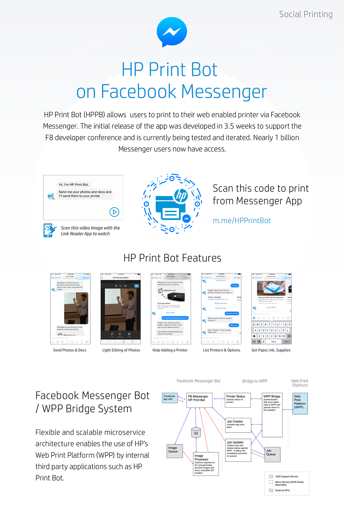 Adobe Portfolio bot hp Experience print printer facebook messenger photos interaction Chat