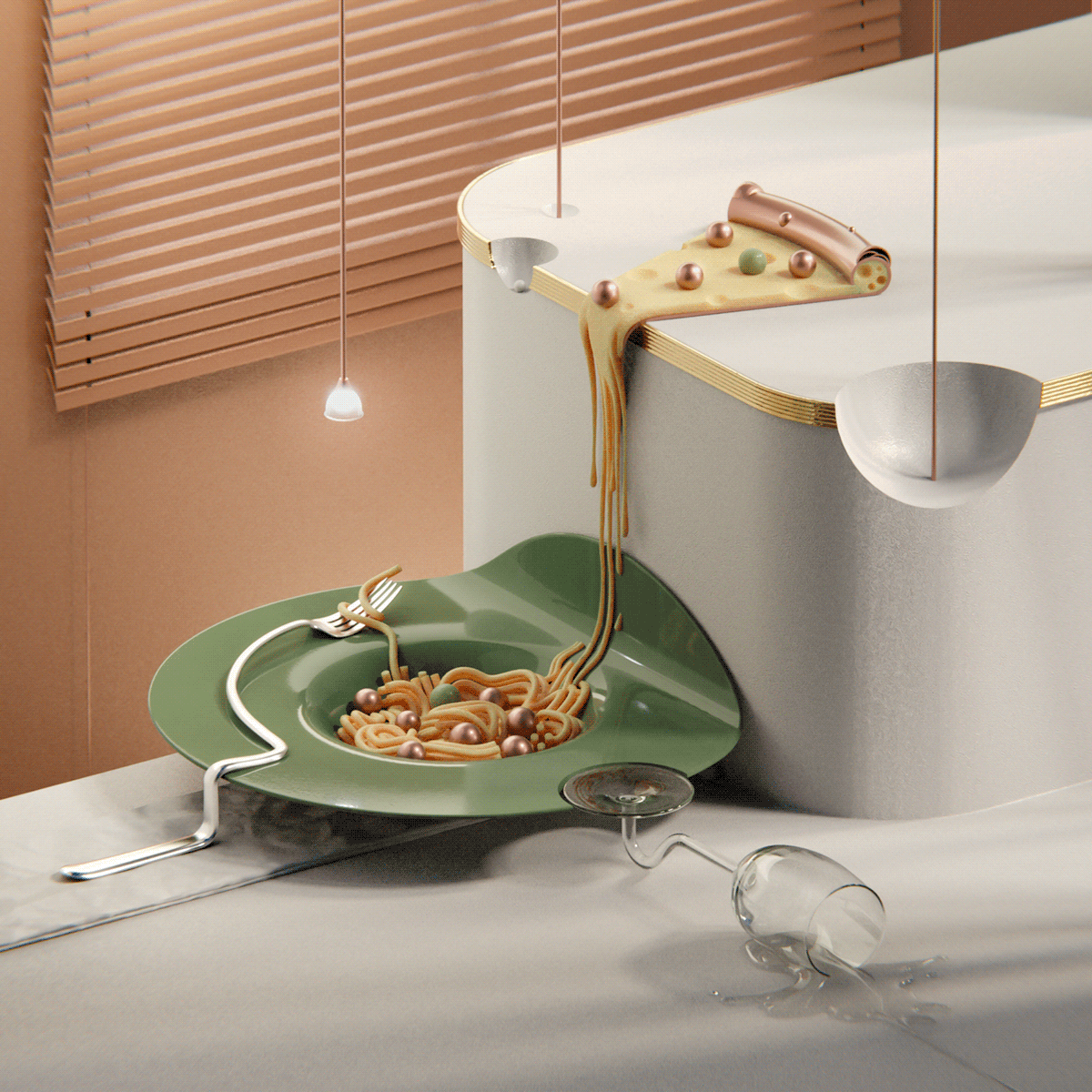 3D ArtDirection artwork dripping ILLUSTRATION  Italy melting Pizza spaghetti surreal