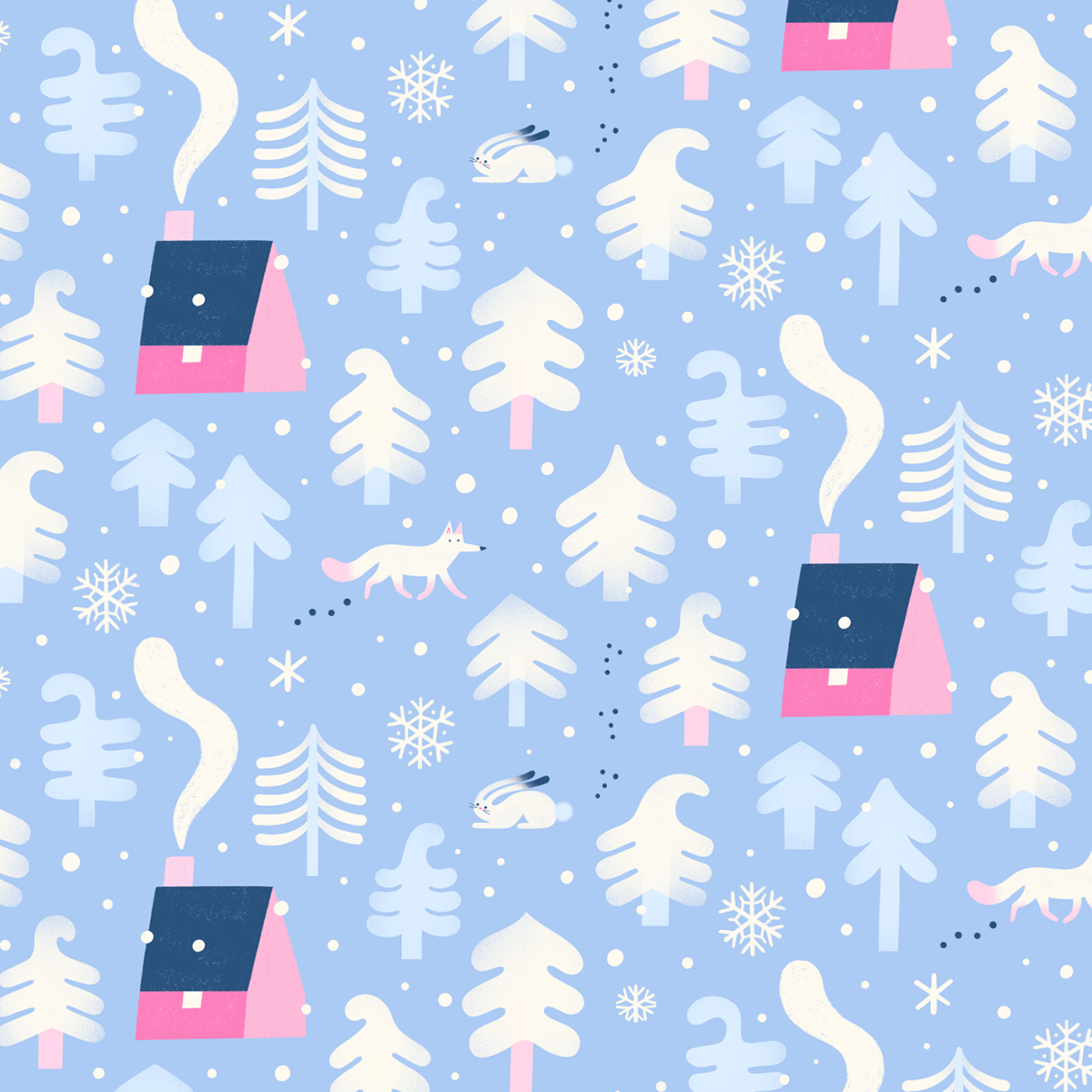 pattern repeat winter Wrapping paper gift wrap snow cabin Christmas forest trees