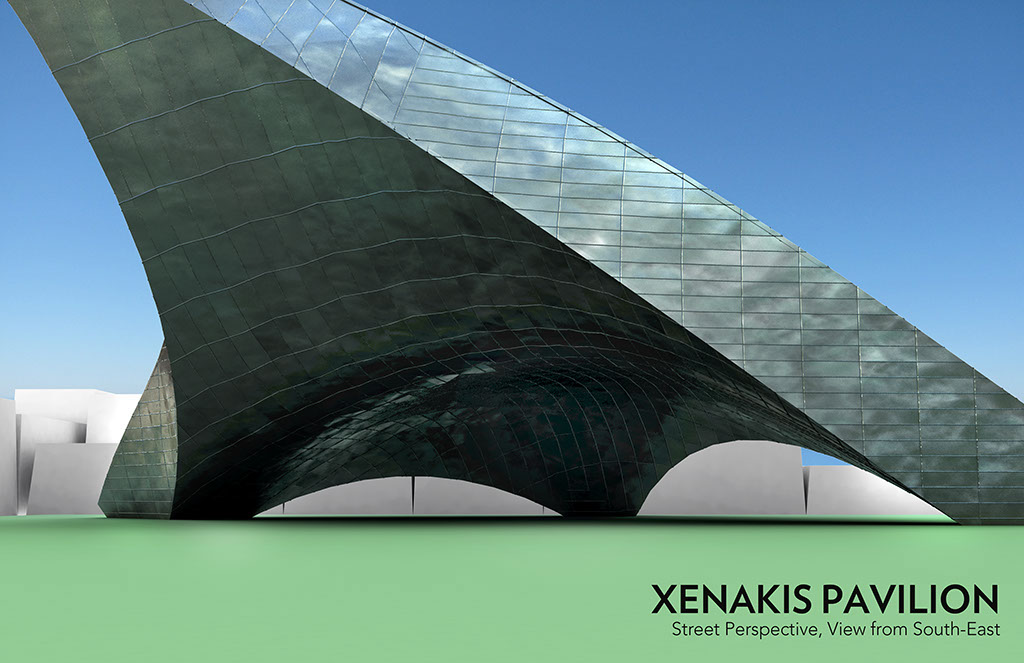 zinc steel Xenakis Space  sculpture pavilion Memorial