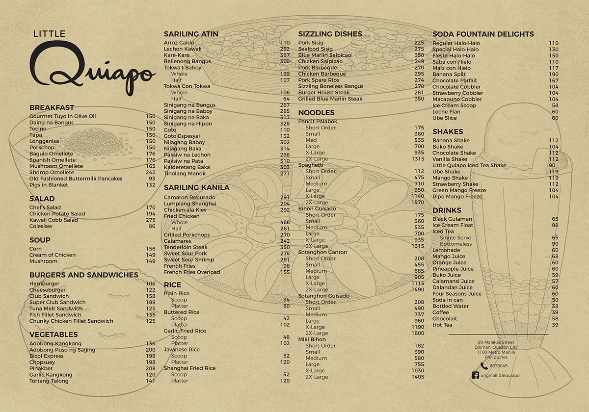 graphic design  menu ILLUSTRATION  design little quiapo Food  filipino redesign
