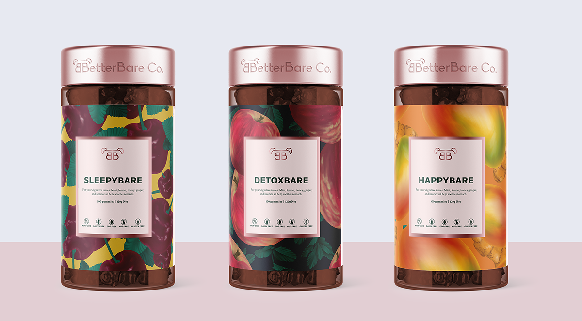 brand identity gummy bears Health ILLUSTRATION  jelly packaged goods packaging design pattern designs supplements Wellness