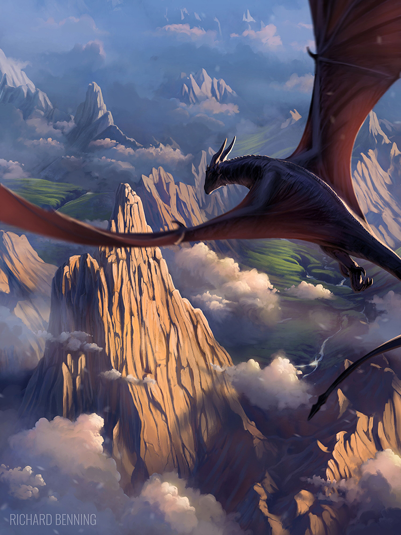 dragon mountains fantasy flight Landscape clouds