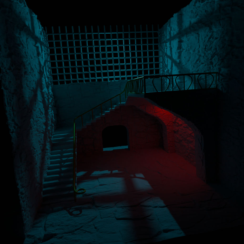 3D scene Ancient Dungeon prison sculpting  lonely dark night Lighitng