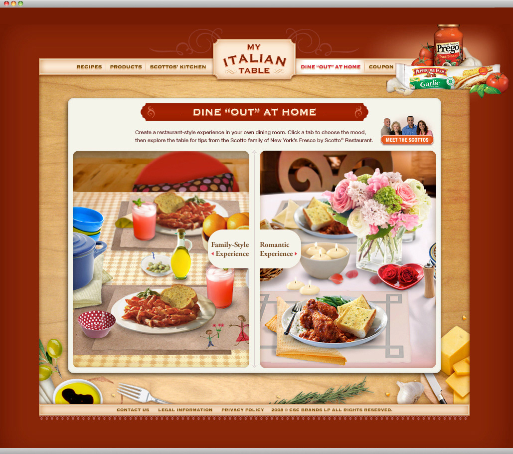Prego food products microsite site design interactive utility