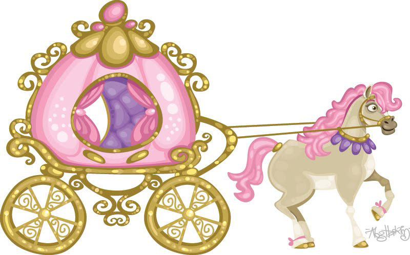 vector art Princess carriage horse flower banners fountain grandfather clock Illustrator