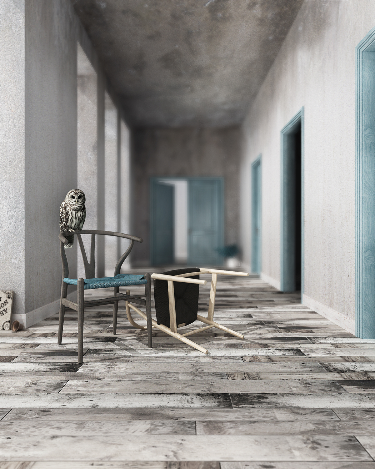 3D Render rendering owl chair design Interior carl hansen Wishbone Chair