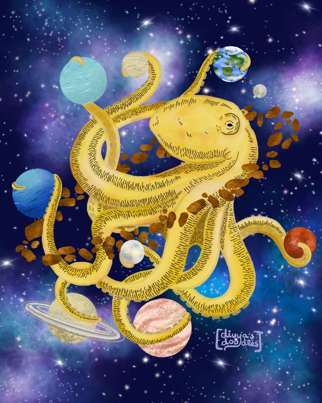 artwork Digital Art  digital illustration Drawing  ILLUSTRATION  octopus photoshop planet Procreate procreateart