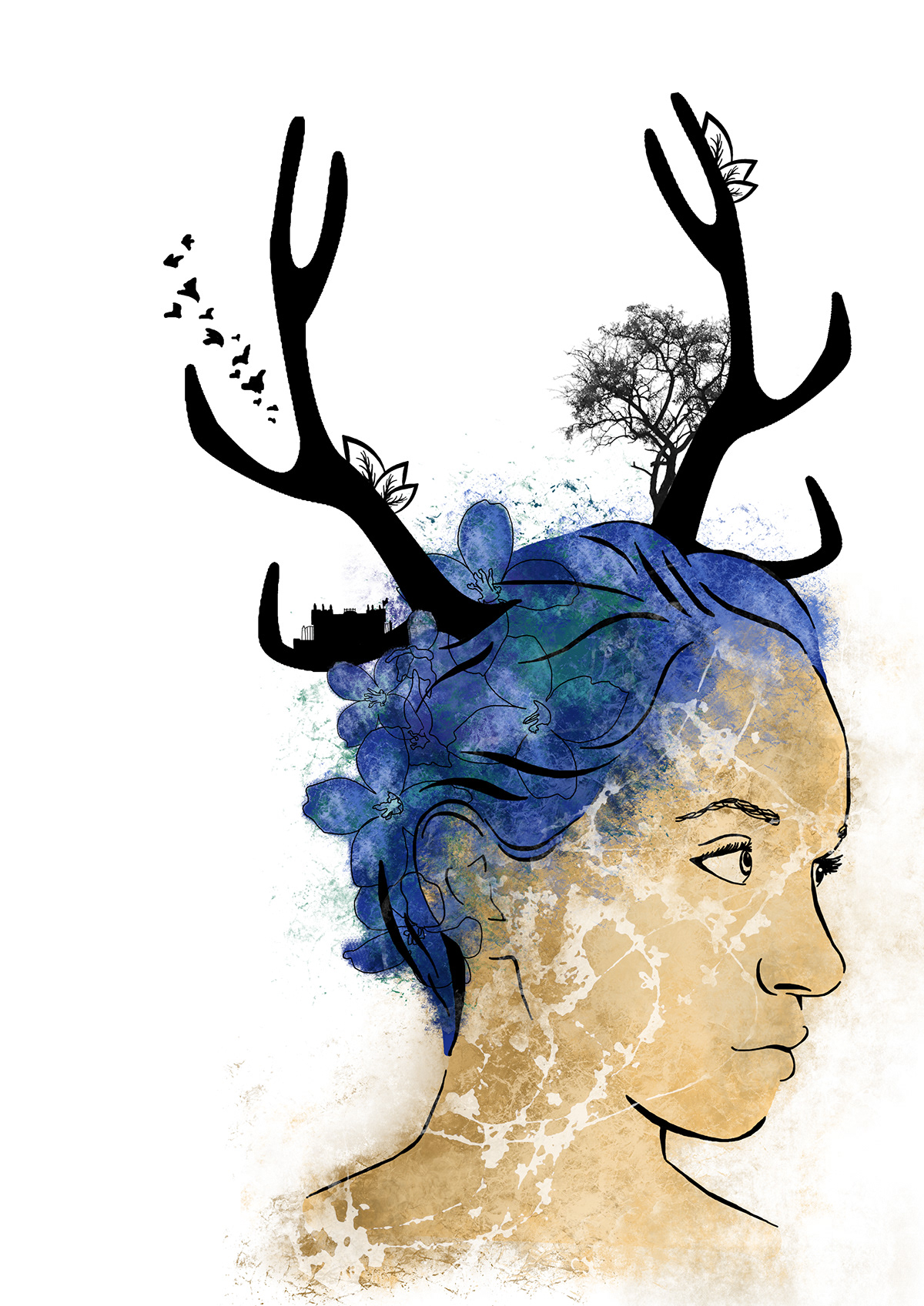 antlers stag Nature portrait face leaves