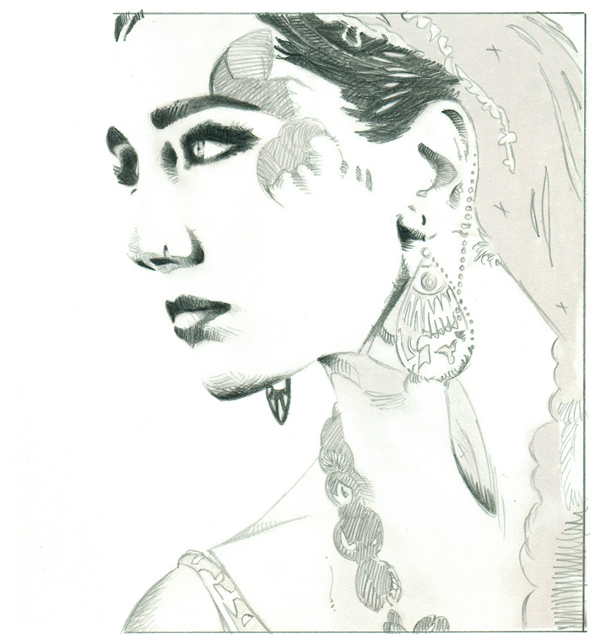 portrait  Illustration pencil study shadow Values female indian woman